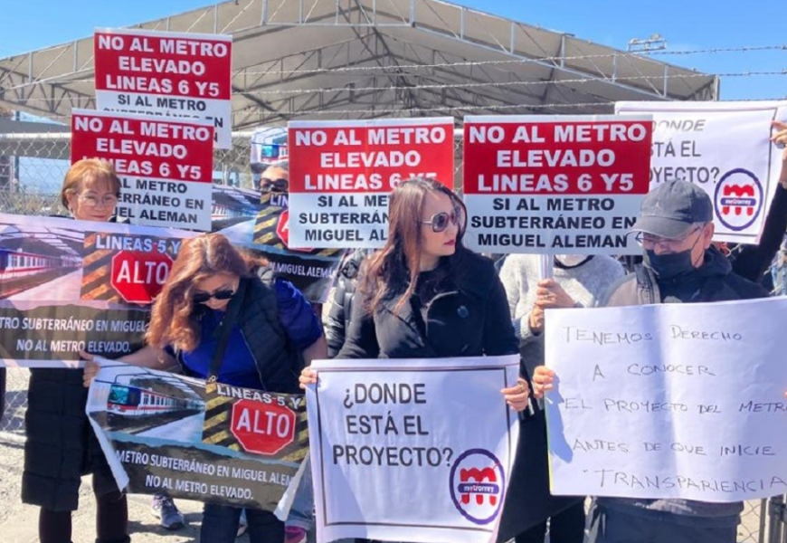 Vecinos-protestan-linea-5-monterrey-metro-elevado - Justicia Regia