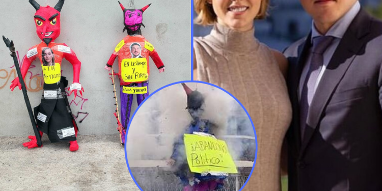 Quema-de-jugas-con-imagen-de-samuel-garcía-y-mariana-rodríguez - Justicia Regia Piñatas De La Quema De Judas En La Colonia Obrerista Con Fotos De Samuel García Y Mariana Rodríguez - Justicia Regia