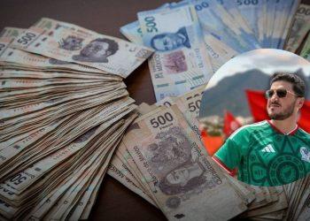Por-que-samuel-garcia-endeudara-a-nuevo-leon - Justicia Regia Large Pile of Mexican 500-peso Banknotes Spread on a Table, with a Circular Inset Image of a Man in a Green Jersey and Sunglasses. - Justicia Regia