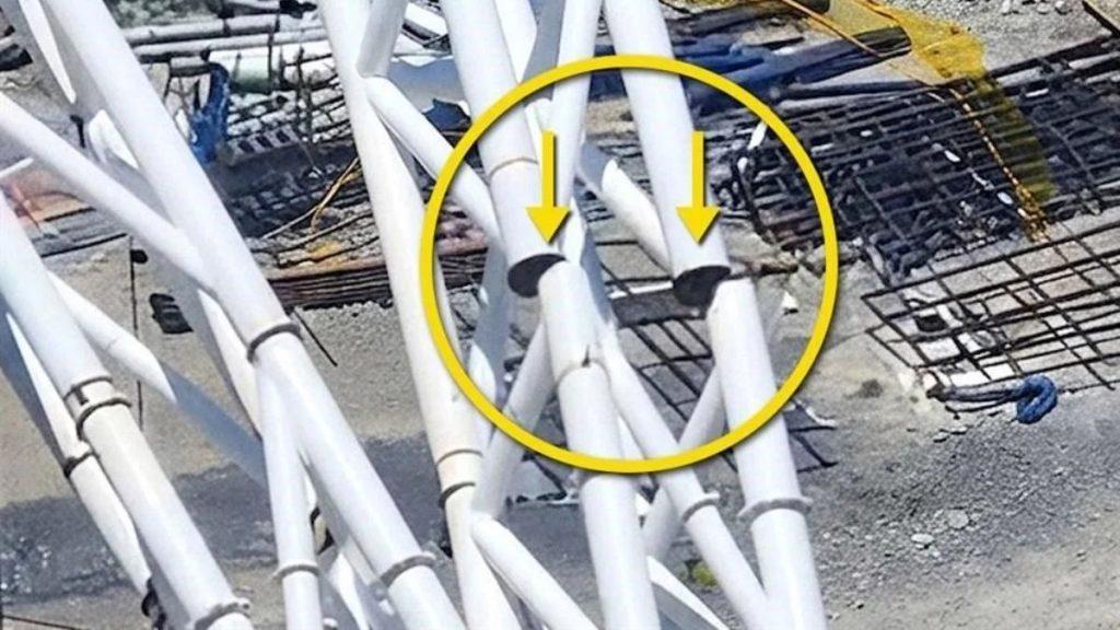 Bloque 2- Julio - 2026-07-29t150211210 - Justicia Regia Two White Metal Tubes with Crushed Ends Circled in Yellow at a Construction Site. - Justicia Regia