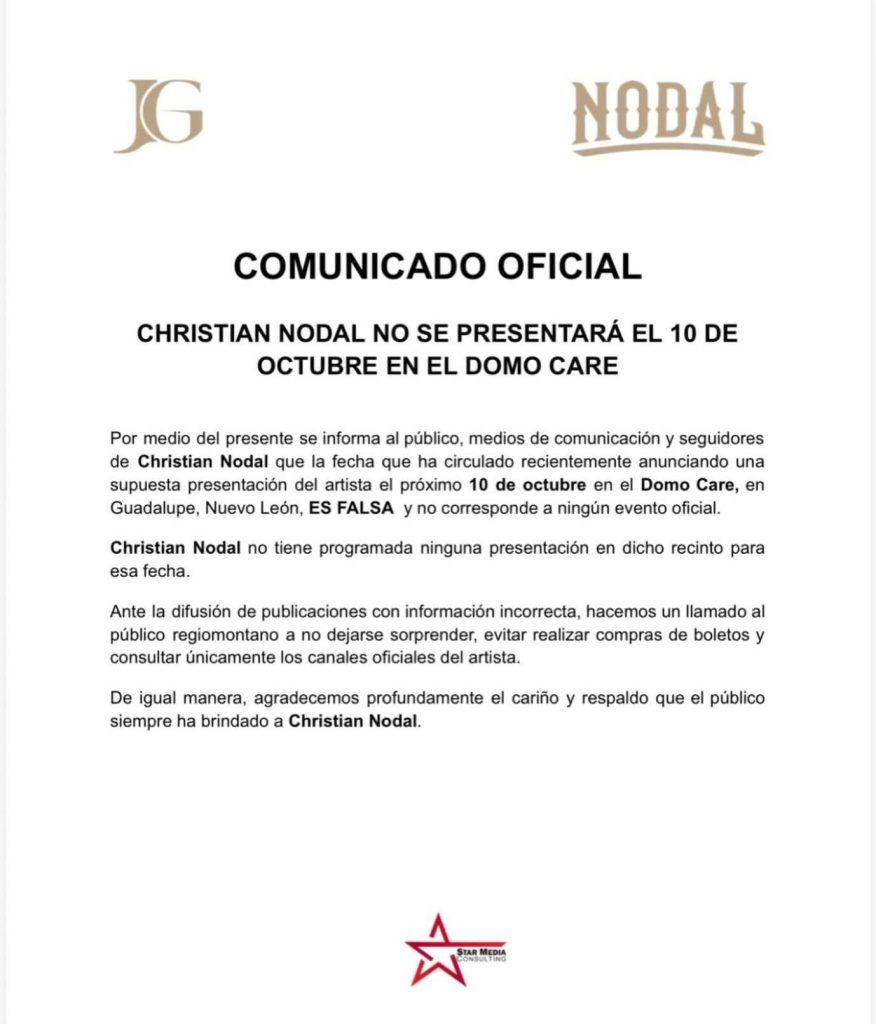 Comunicado-sobre-falso-concierto-de-christian-nodal - Justicia Regia Christian Nodal Frena Estafa Con Comunicado Oficial - Justicia Regia